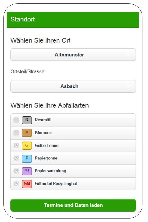 Ansicht der Abfall-App