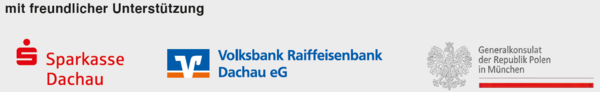 Logos der Sponsoren der Deutsch-Polnischen Kulturtage: Sparkasse,Dachau, Volksbank Raiffeisenbank Dachau, Generalkonsulat der Republik Polen in München