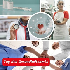 Bild vergr&ouml;&szlig;ern: Kollage der verschiedenen Bereiche in denen das Gesundheitsamt tätig ist