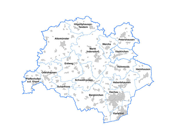 Bild vergr&ouml;&szlig;ern: Es ist eine Karte des Landkreises mit den dazugehörigen Gemeinden zu sehen.