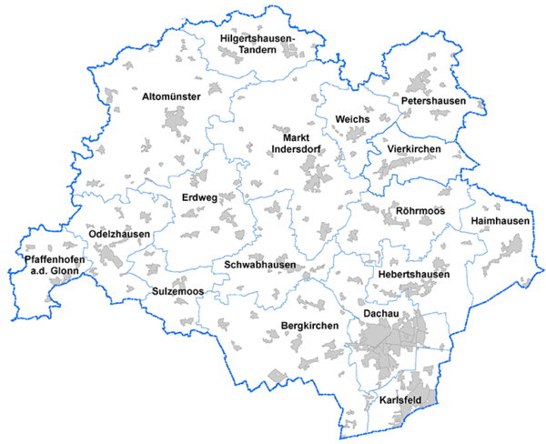 Bild vergr&ouml;&szlig;ern: Es ist eine Karte des Landkreises mit den dazugehörigen Gemeinden zu sehen.