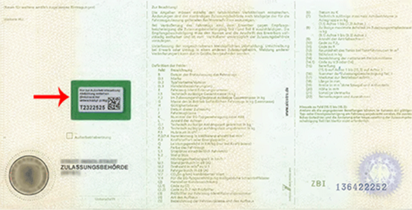 Sicherheitscode Zulassungsbescheinigung